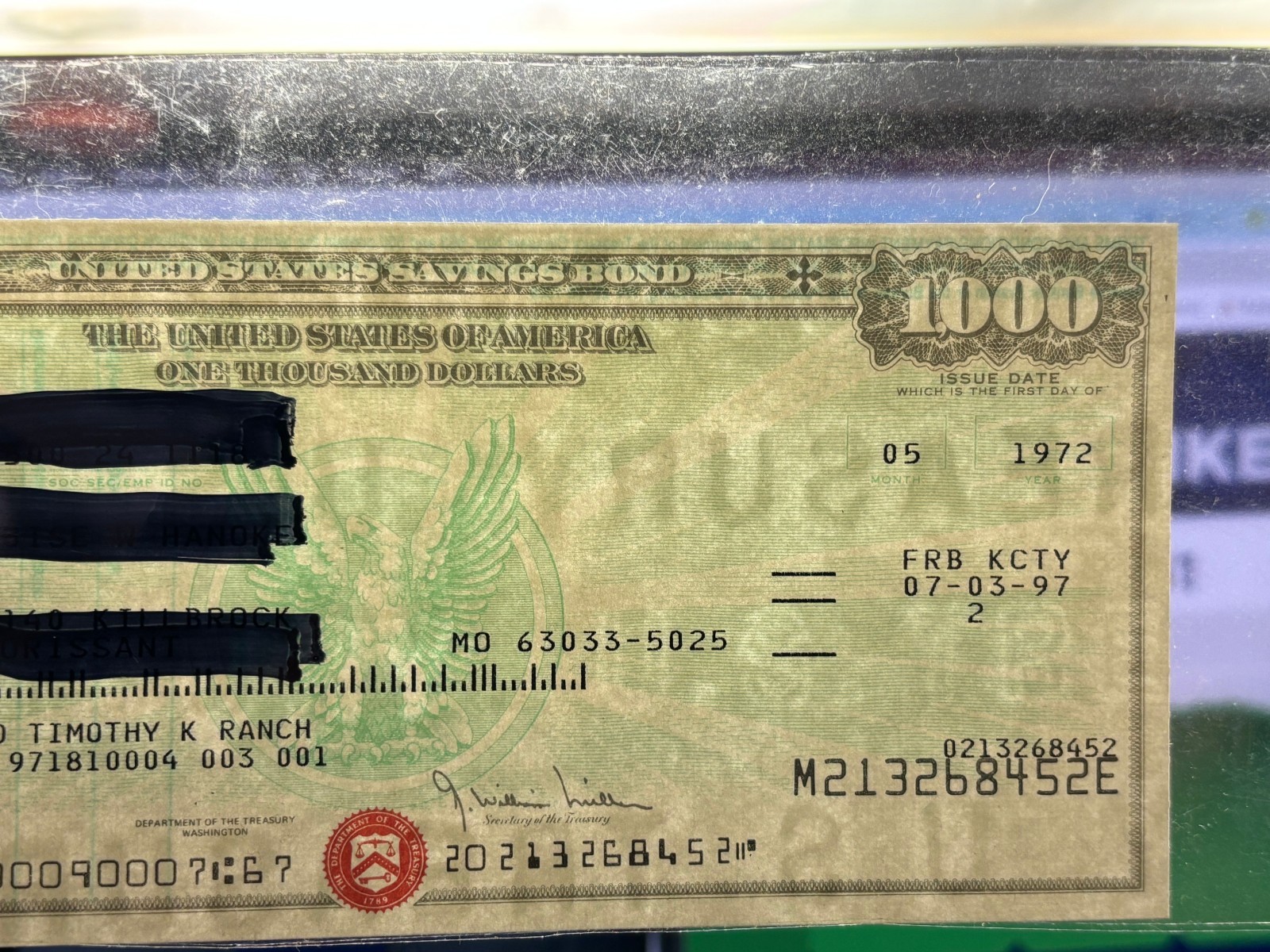 1972 1962 Series E $1000 SAVINGS BOND Abraham Lincoln Kansas City