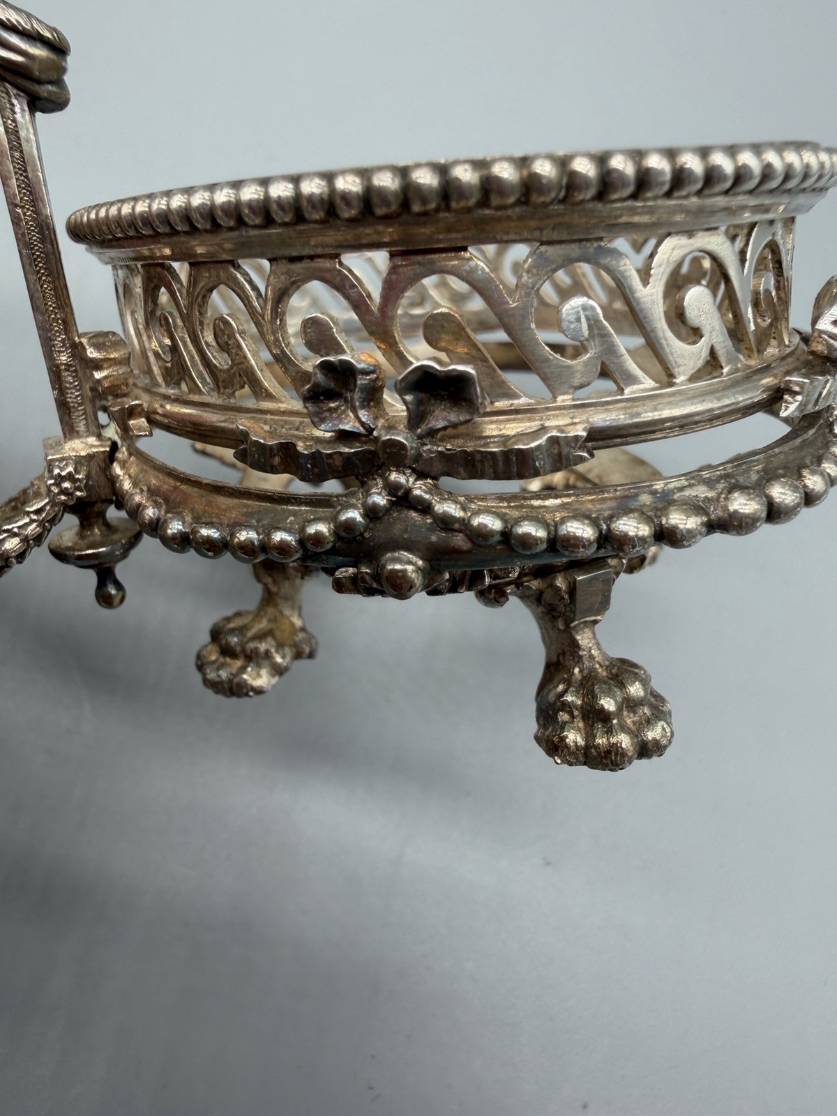 Belgian .900 Silver Double Salt Cellar with Cobalt Glass Liners, 334 grams