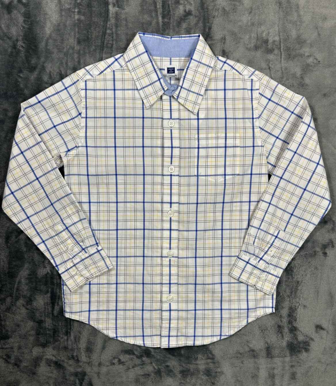 NWT Janie And Jack Button Up Long Sleeve Shirt Boys 5 Plaid Blue White Yellow