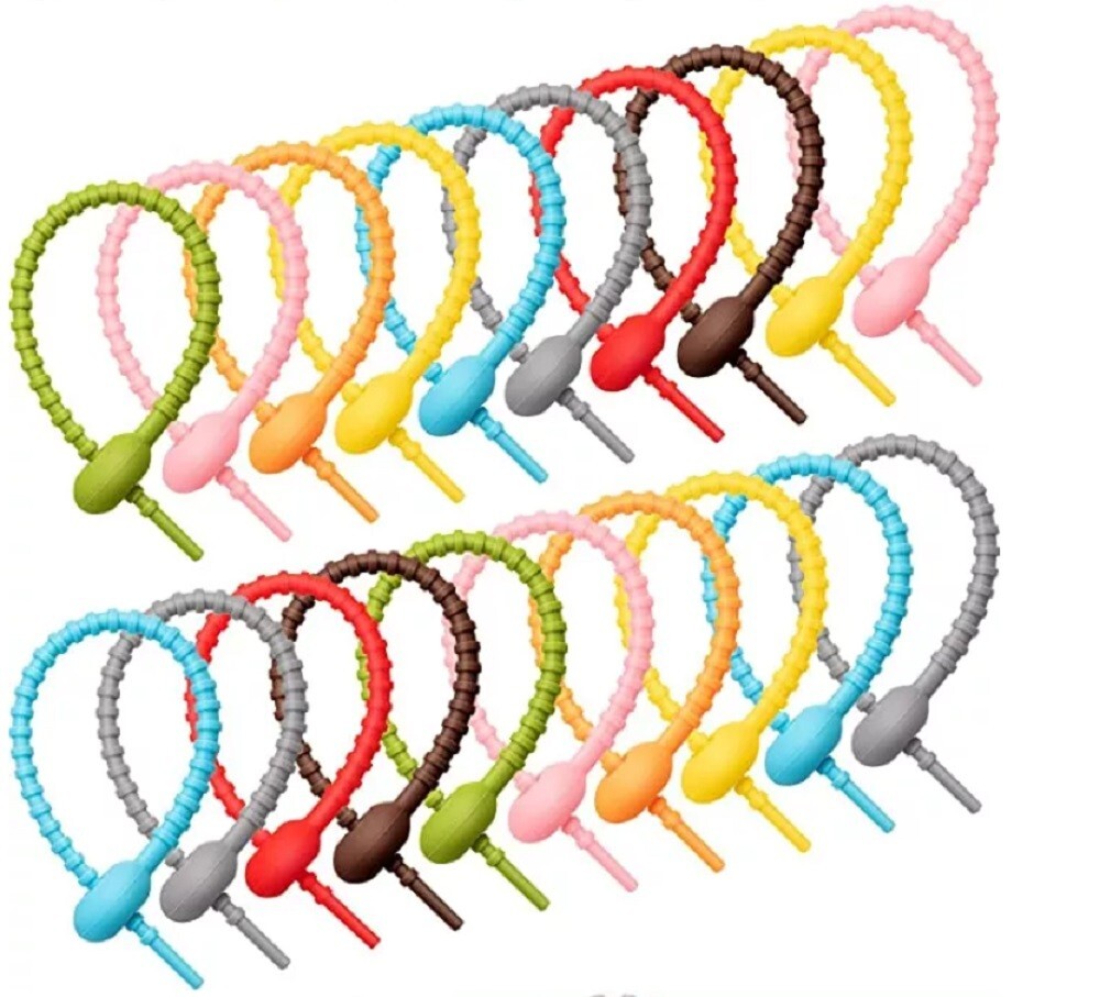 24-Piece Reusable Silicone Cable Ties Set - Rubber Twist Ties for Wires & Cords