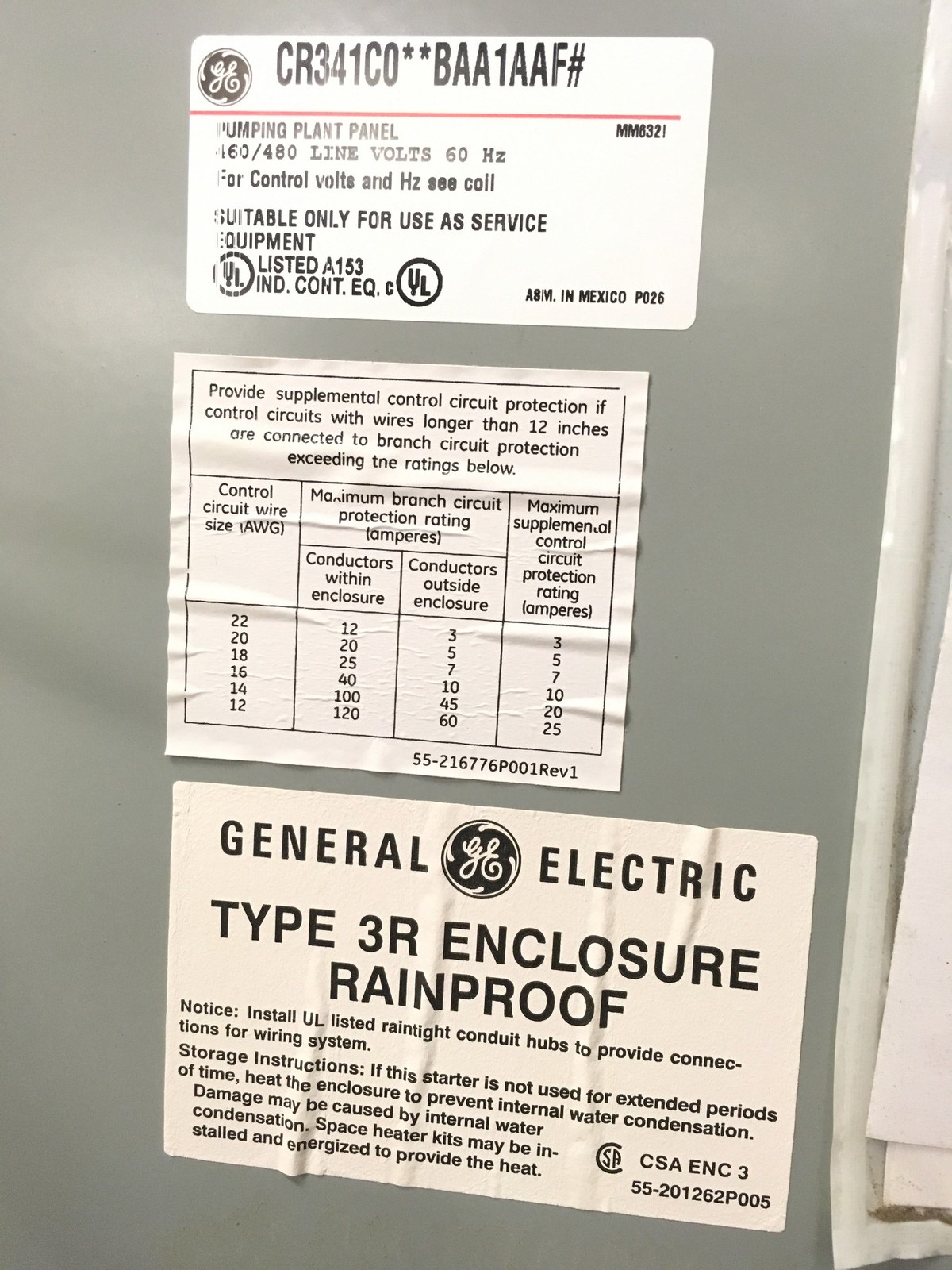 GE Control Type 3R Enclosure Rainproof Pumping Plant Panel w/ Instruction Sheet