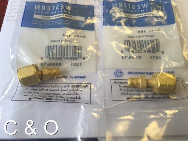 WESTERN 103 104 OXYGEN ACETYLENE HOSE ADAPTORS - "A" HOSE to "B" TORCH/REGULATOR