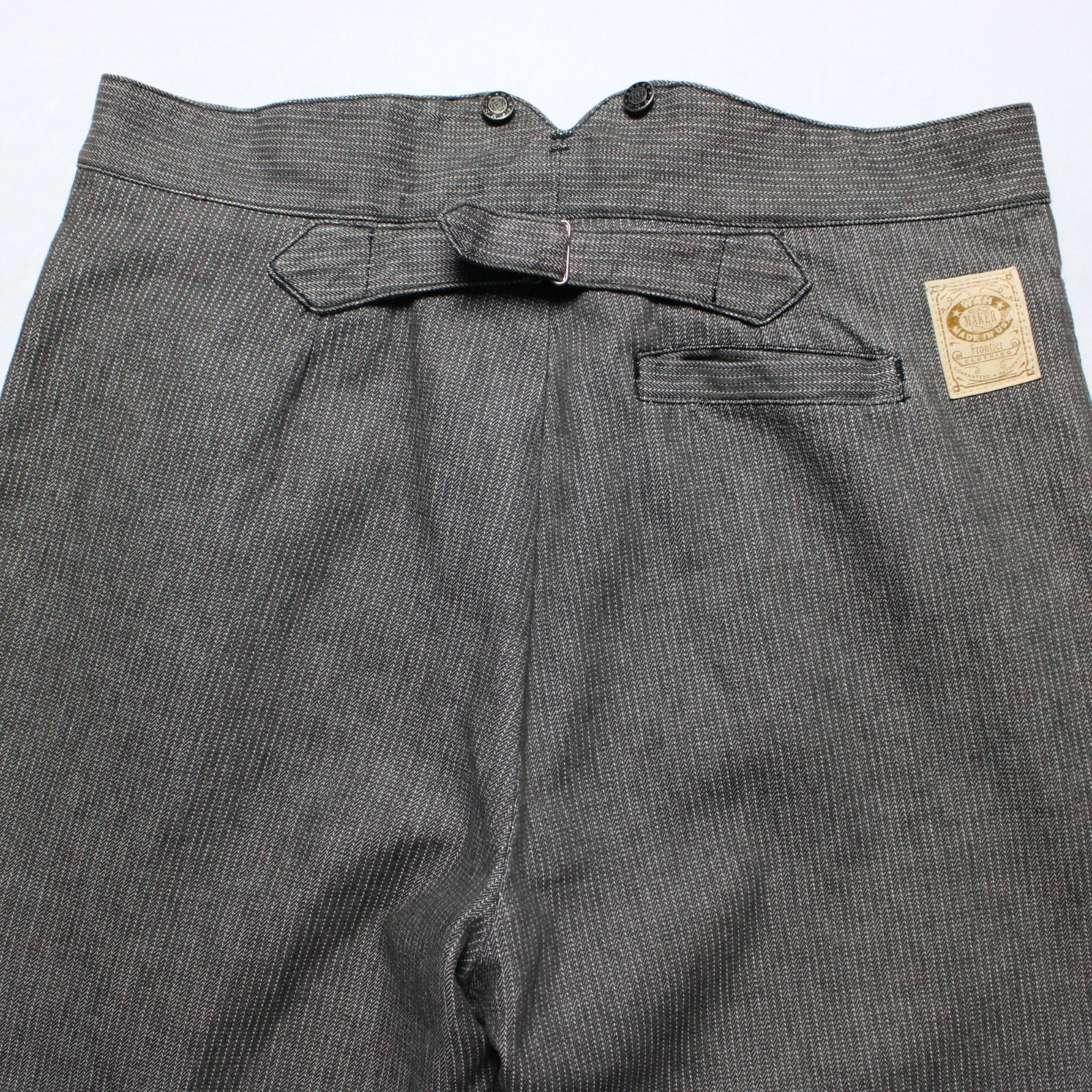 WahMaker Frontier Clothing Warm Gray Striped Cotton Cinch-Back Trousers 40x37.5