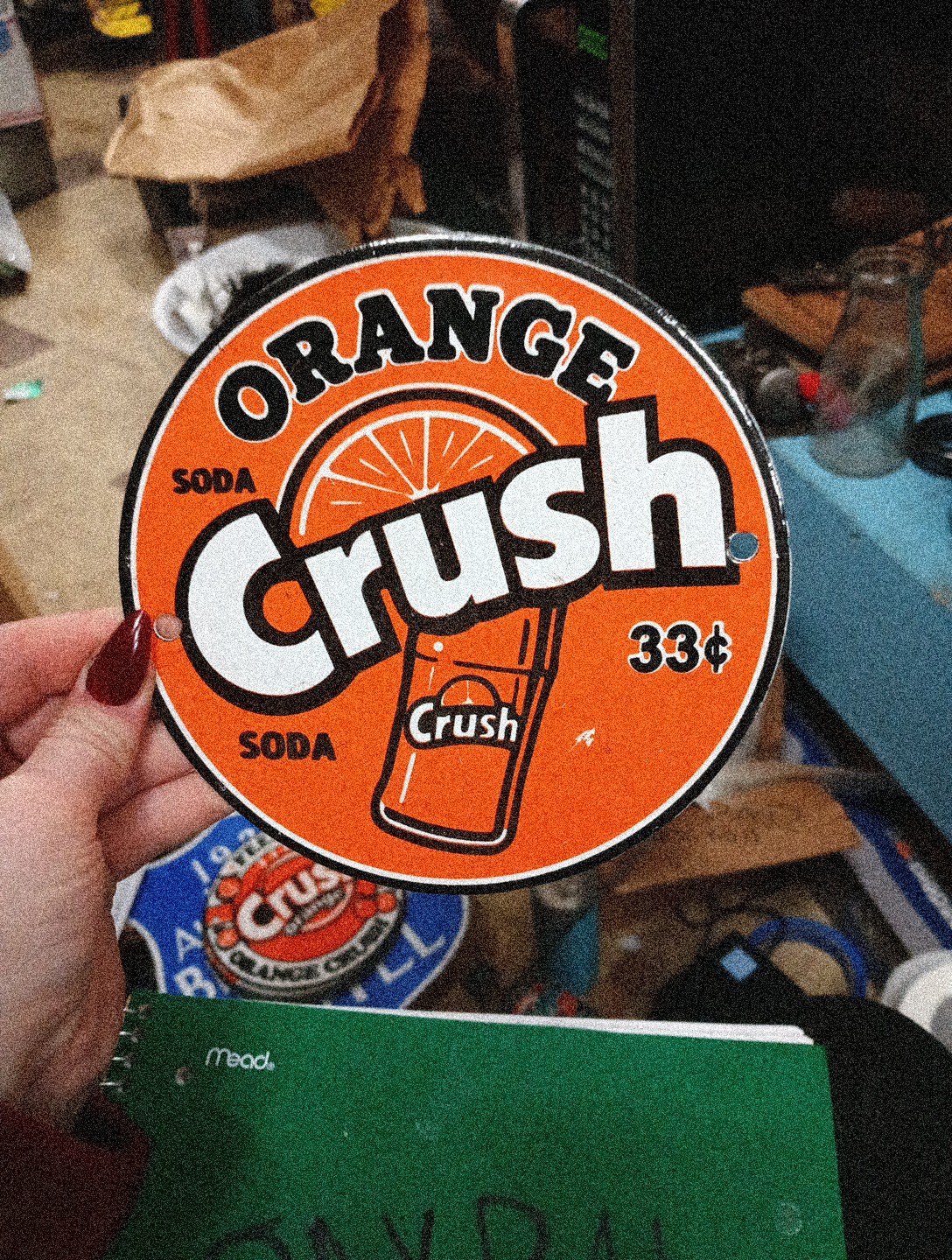 Round Porcelain Orange Crush Soda Sign