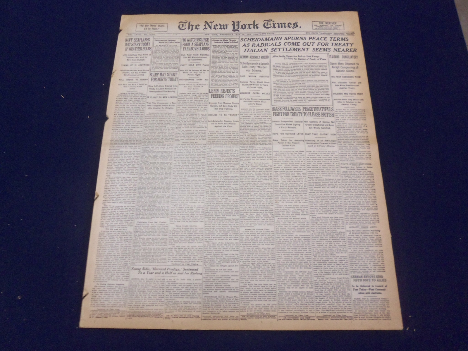 1919 MAY 14 NEW YORK TIMES - LENIN REJECTS FEEDING PROJECT - NT 9247
