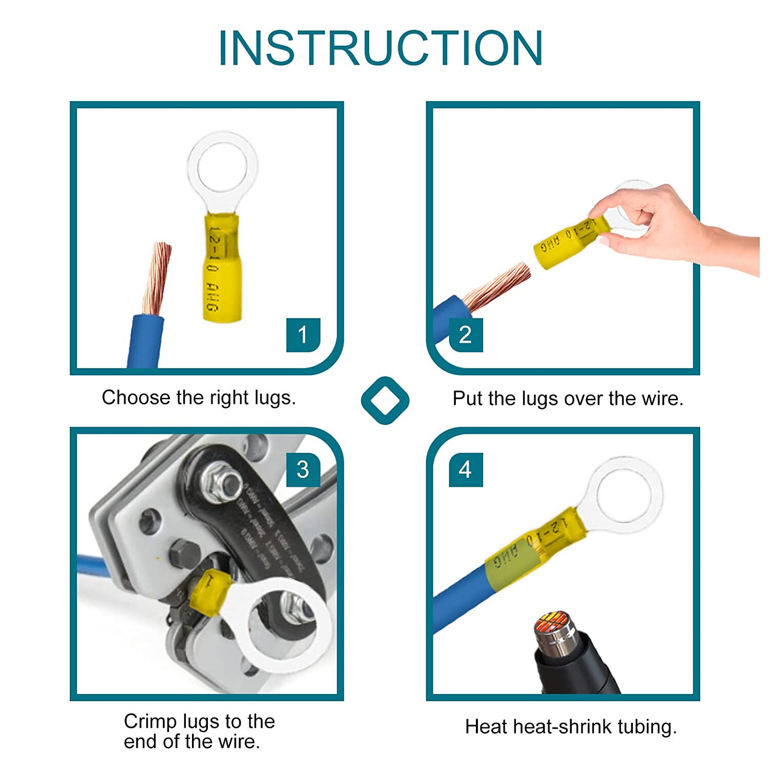 180 PCS Heat Shrink Wire Connectors 22-10 AWG Crimp Ring Terminals Waterproof