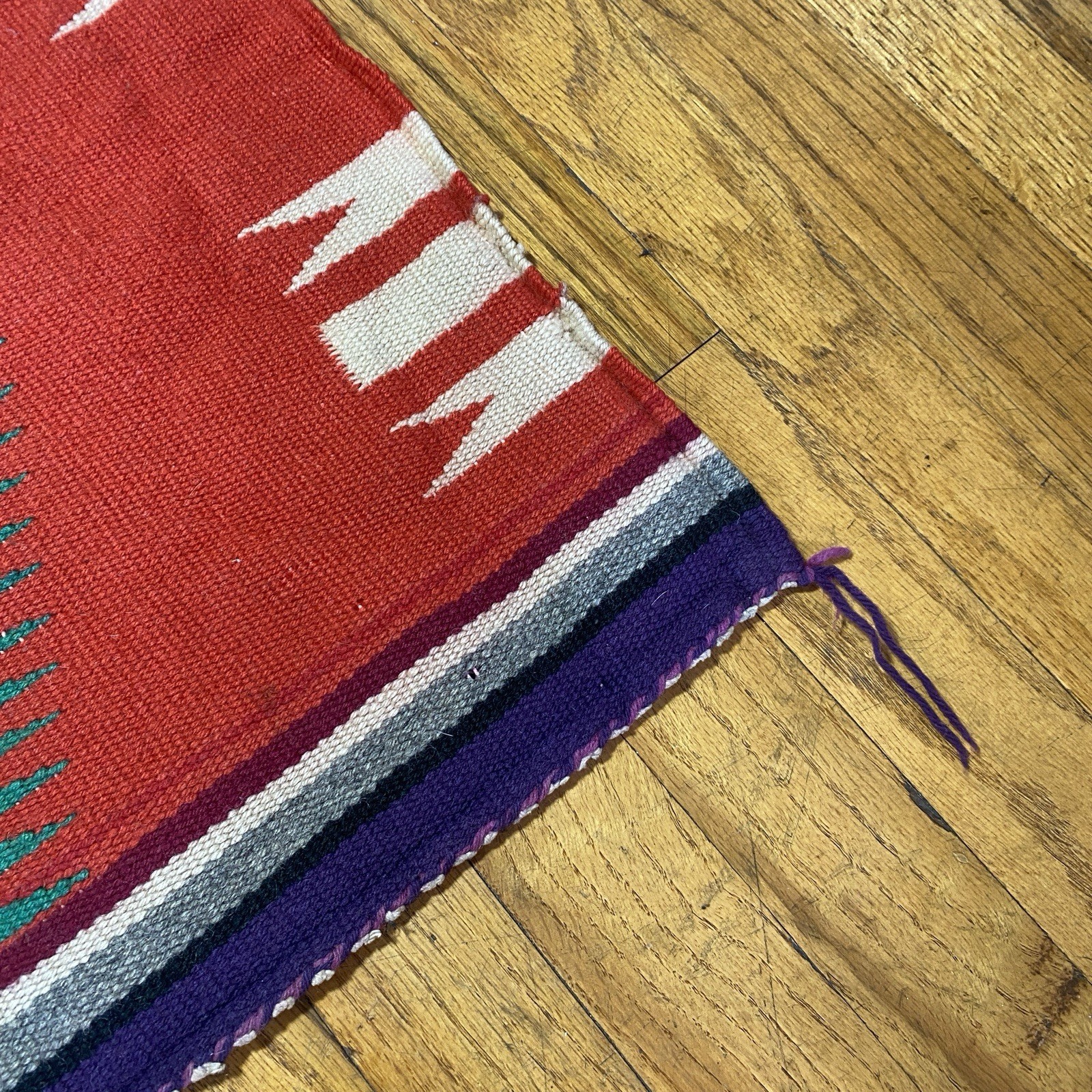 Vintage Navajo Germantown Sampler Rug Weaving Eyedazzler 21x19" Red Purple Green