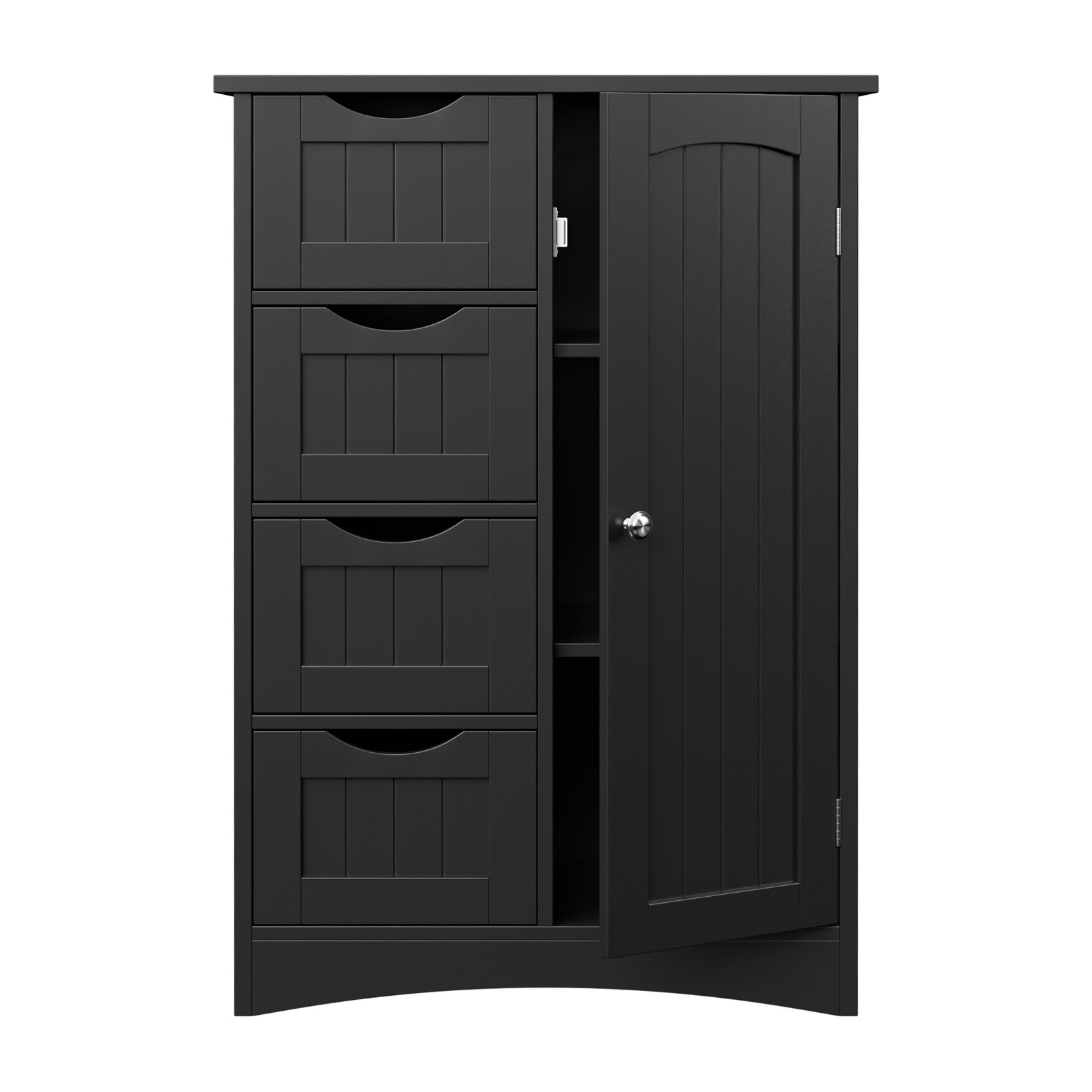Bathroom Floor Storage Cabinet w/4 Drawers Adjustable Shelves Freestanding Black