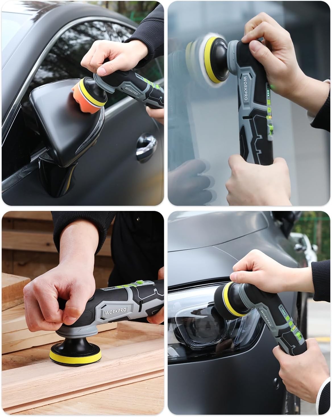 WORKPRO 12V Cordless Mini Buffer Polisher 5 Speed 3000 RPM for Waxing Polishing
