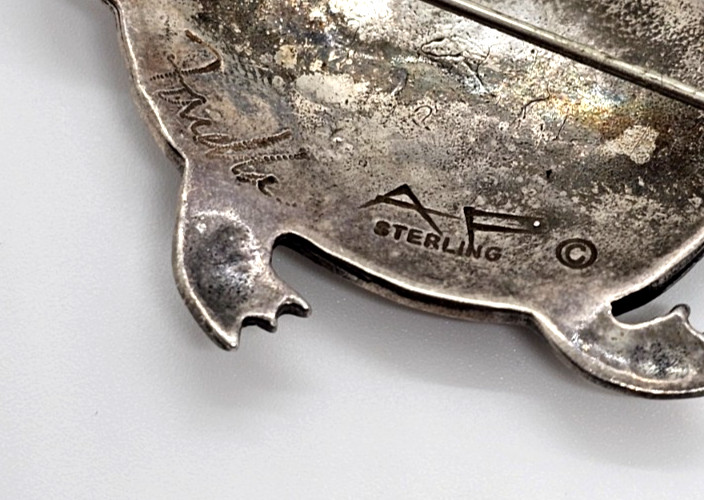 Anne Farella Vintage Sterling Silver Turtle Brooch VHTF Signed