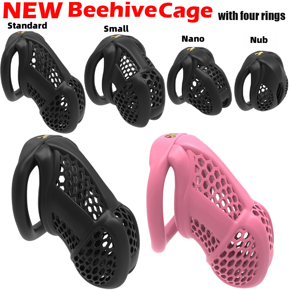2025 Beehive Pro Breathable Cage Male Chastity Device Mini Lock 2Type Rings Man