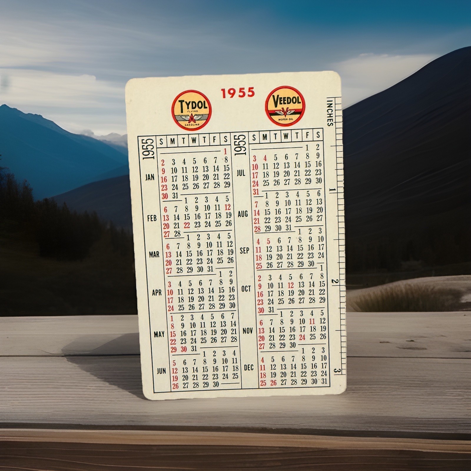 1955 FLYING A POCKET CALENDAR TIDE WATER ASSOCIATED OIL COMPANY TYDOL VEEDOL