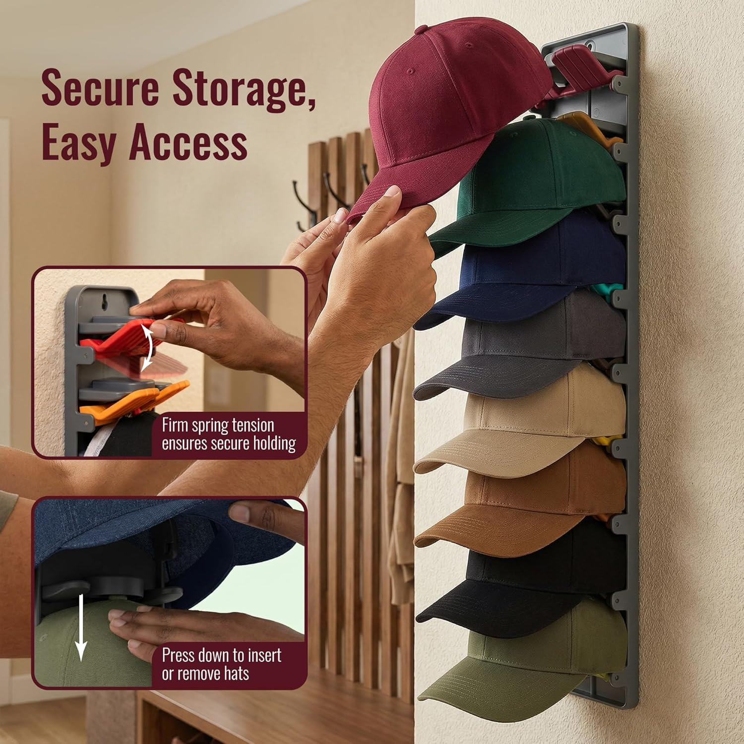 Hat Organizer for Baseball Caps - 2 Pack Hat Rack Hanger for Wall Door Closet