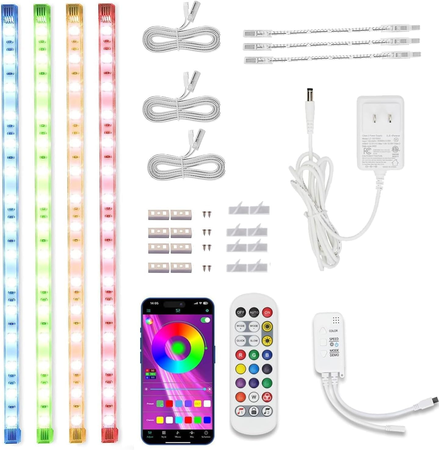 Color Cabinet Lighting, 4Pcs 12" Linkable RGB LED Light Bar Kit for Display Cabi