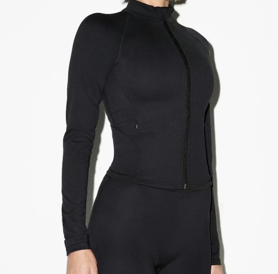 Nike x SKIMS Black Cropped Zip Activewear Top Long Sleeve Slim Mock Neck/XS