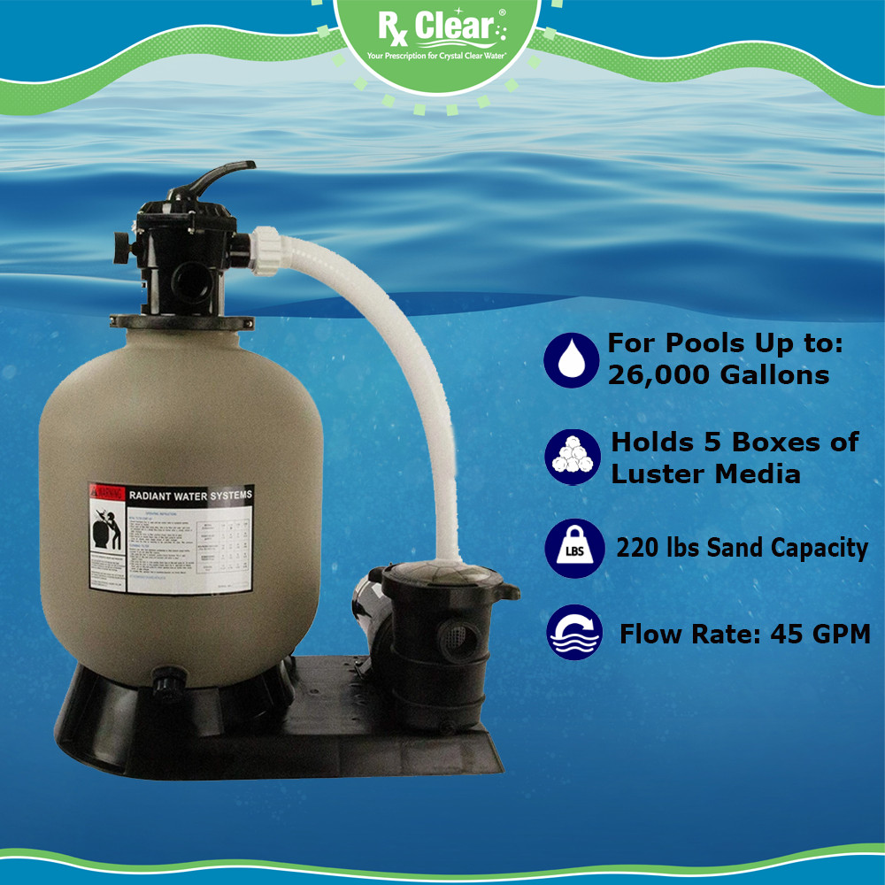 Rx Clear 22" Inch Above Ground Swimming Pool Sand Filter System w/ 1.5 HP Pump