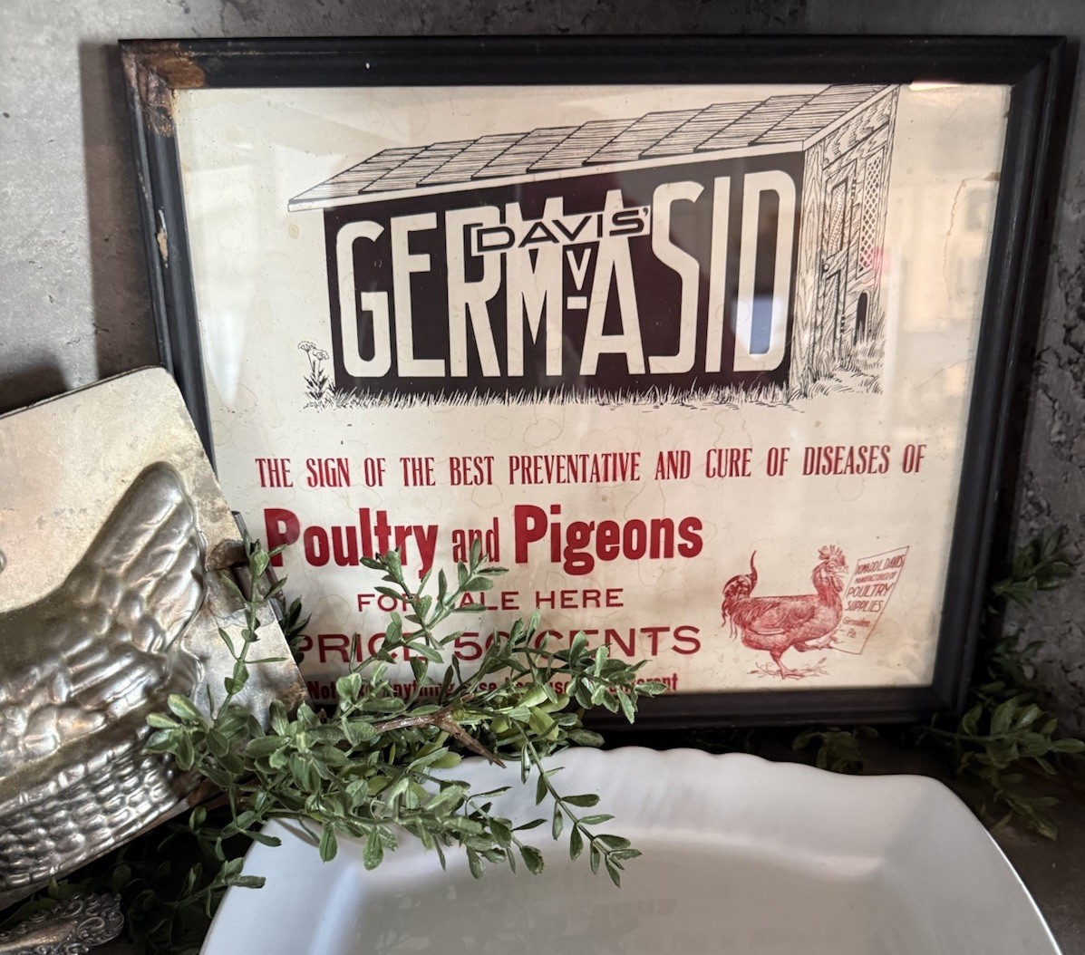 Rare Vtg Howard L. Davis Germ-Asid Graphic Advertising Farm Sign Glenolden PA
