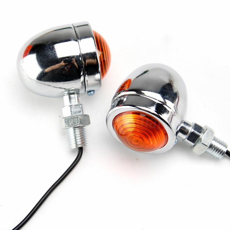 2X 12V Chrome Motorcycle Turn Signals Mini Bullet Blinker Amber Indicator Lights