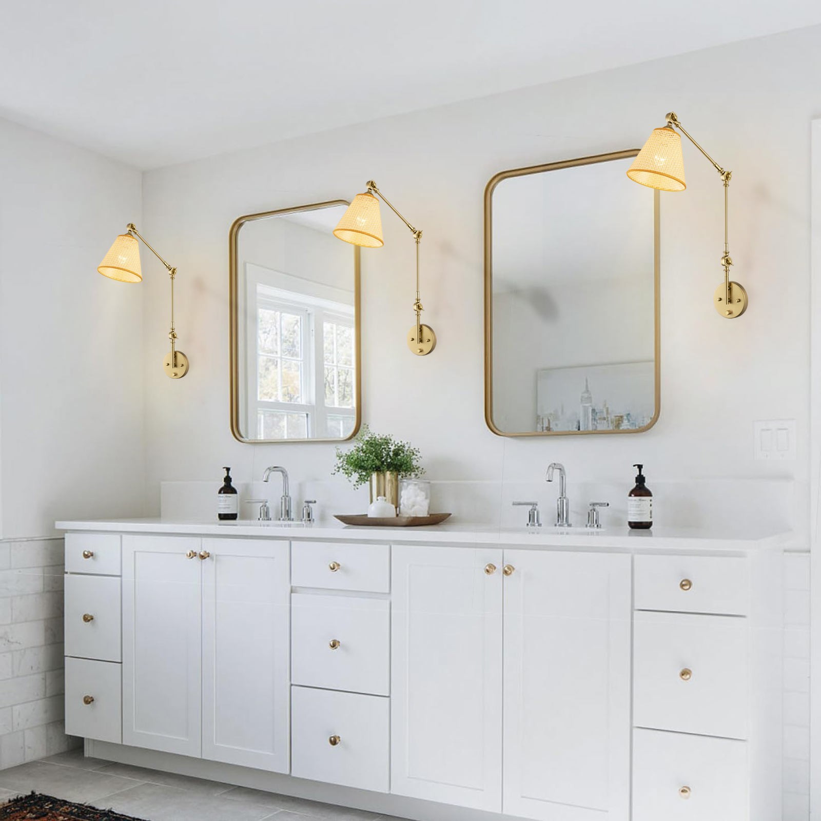 2pcs Vintage Gold Swing Arm Wall Sconce Dimmable Adjustable Arm for Reading