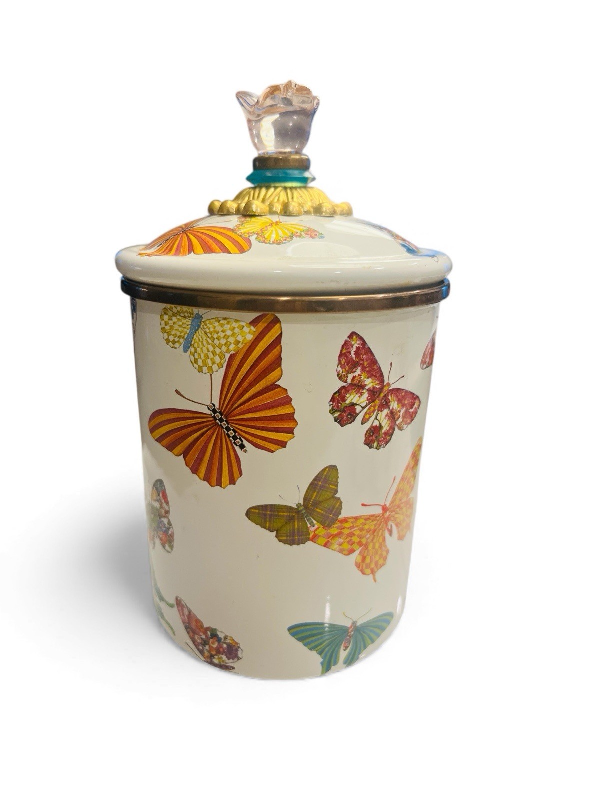MacKenzie-Childs Butterfly Garden medium enamel canister