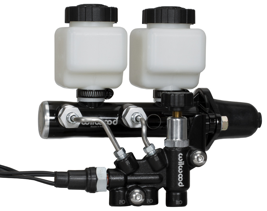 WILWOOD BLACK REMOTE TANDEM MASTER CYLINDER,1" BORE,WITH PROPORTIONING VALVE