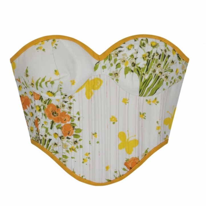 Handmade Upcycled Lace Up Bustier Corset Top S/M Vintage Floral NEW