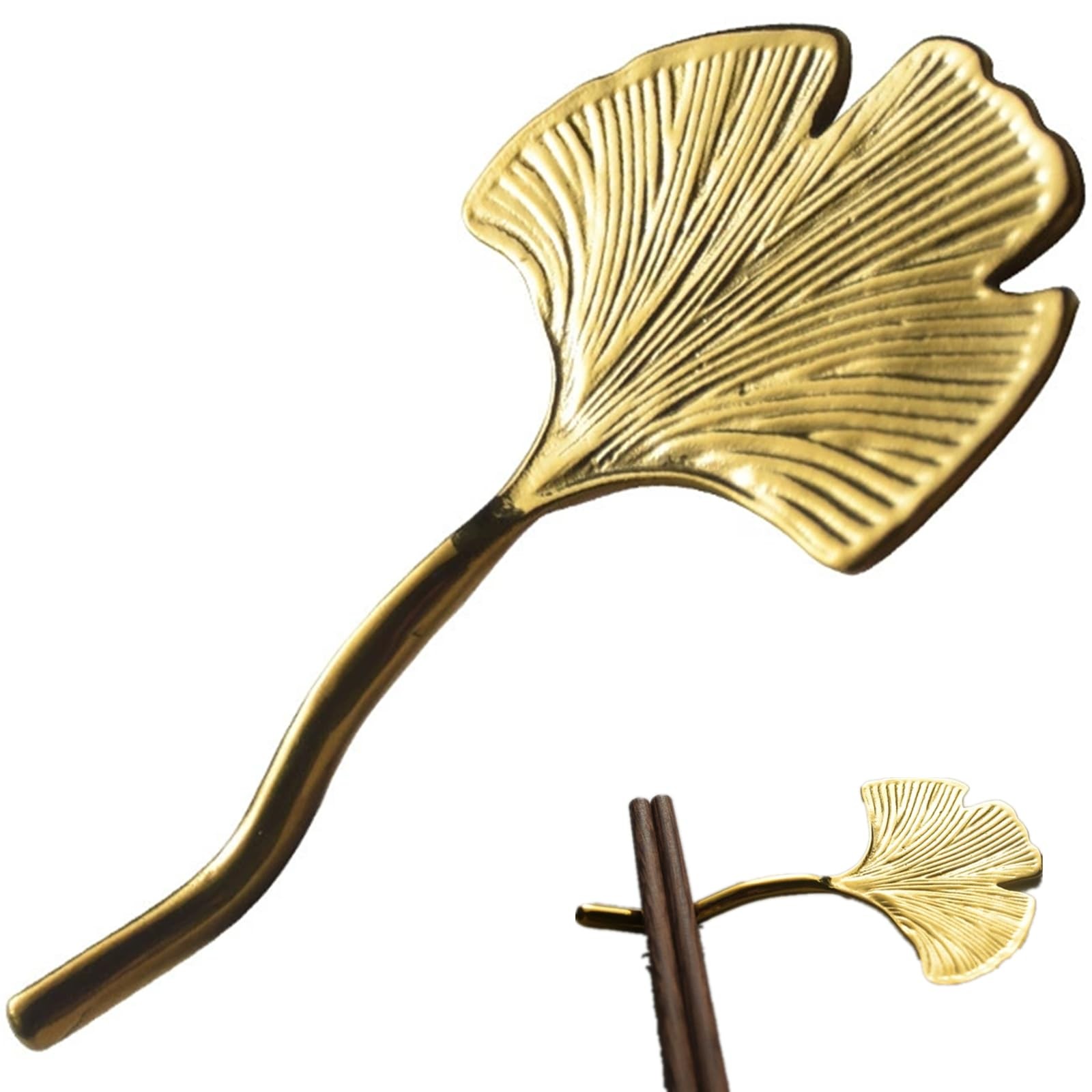 DKJEkdje Stainless Steel Chopstick Holder Leaf Spoon Rest Table Cutlery Gold