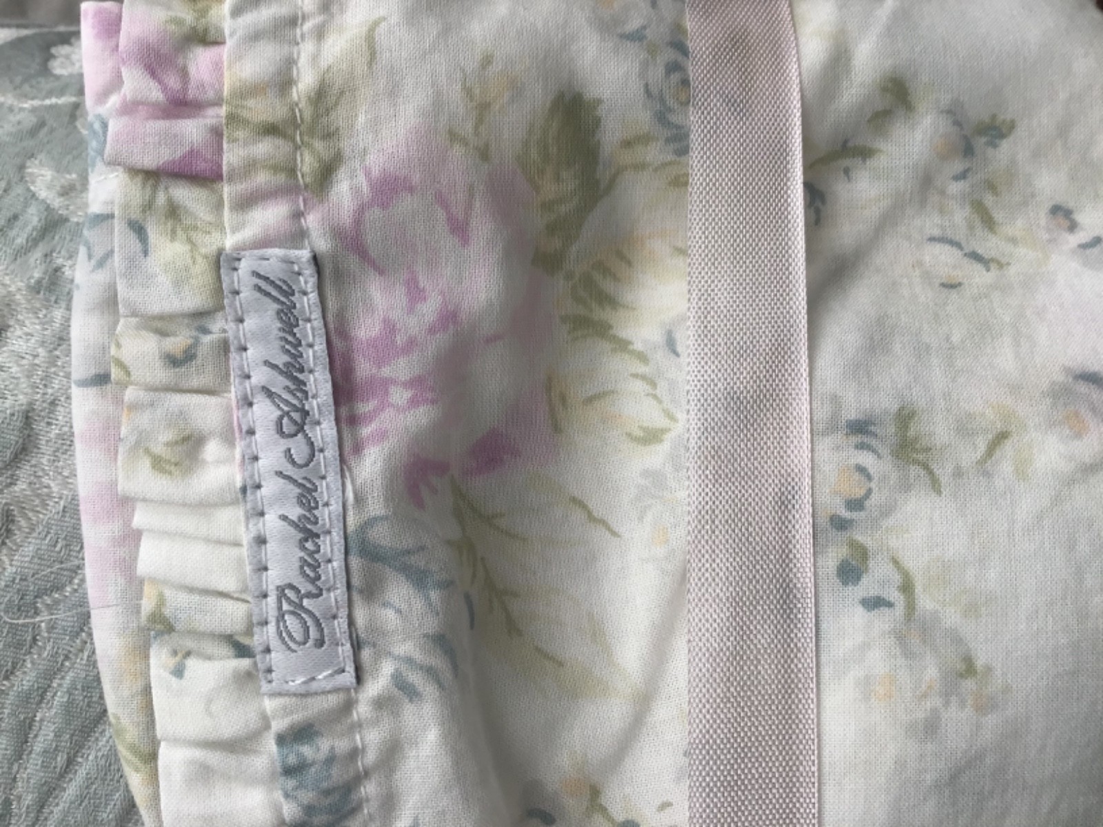 Rachel Ashwell Shabby Chic Couture Lavender Roseblossom Teal Ruffle Napkins S/4