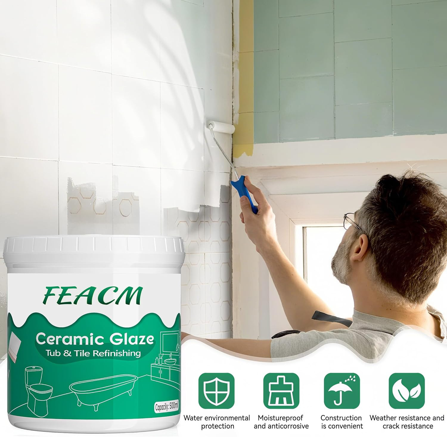 Tile Paint, Tub and Tile Refinishing Kit with Hardener, Tub Refinishing Kit Whit