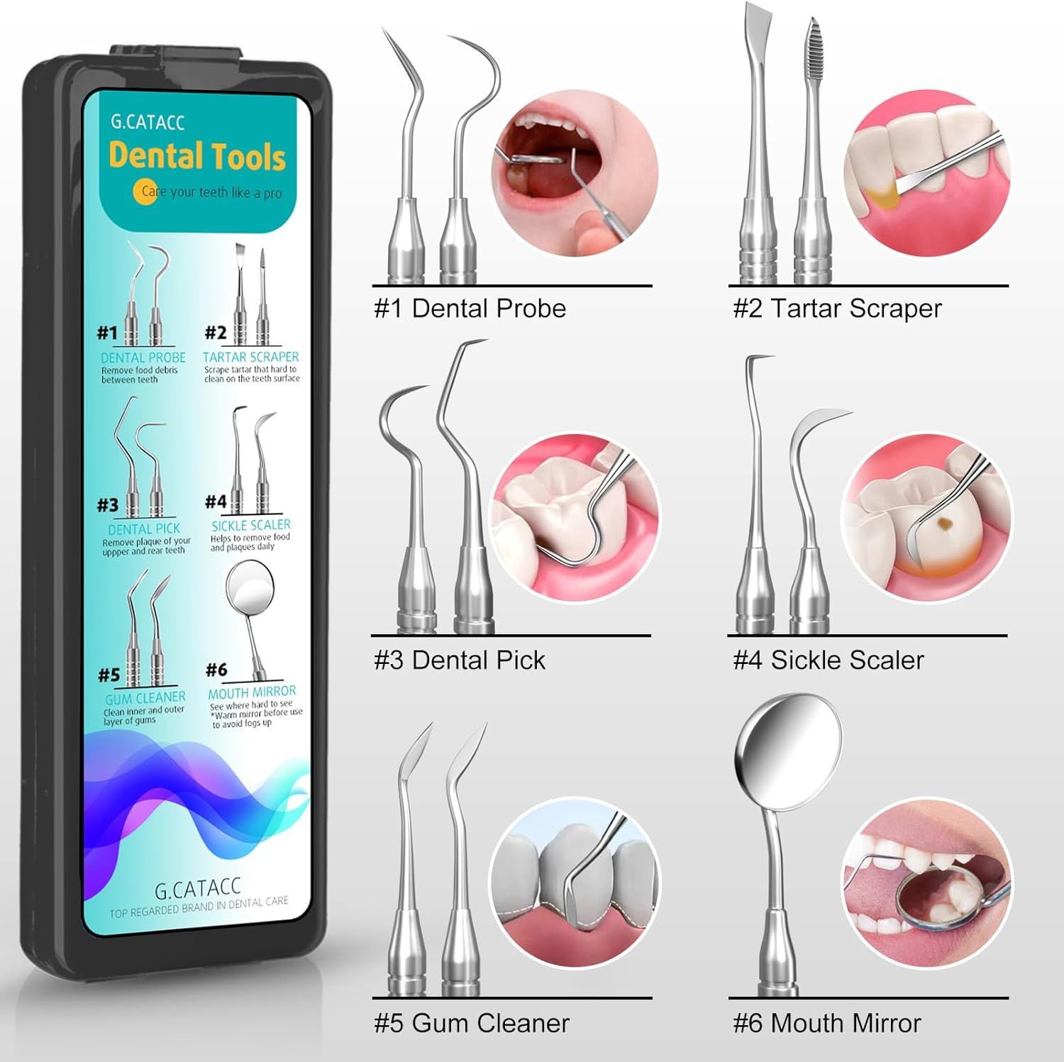 Dental Tools, Dental Pick for Teeth Cleaning, Stainless Steel Hygiene Kit with T