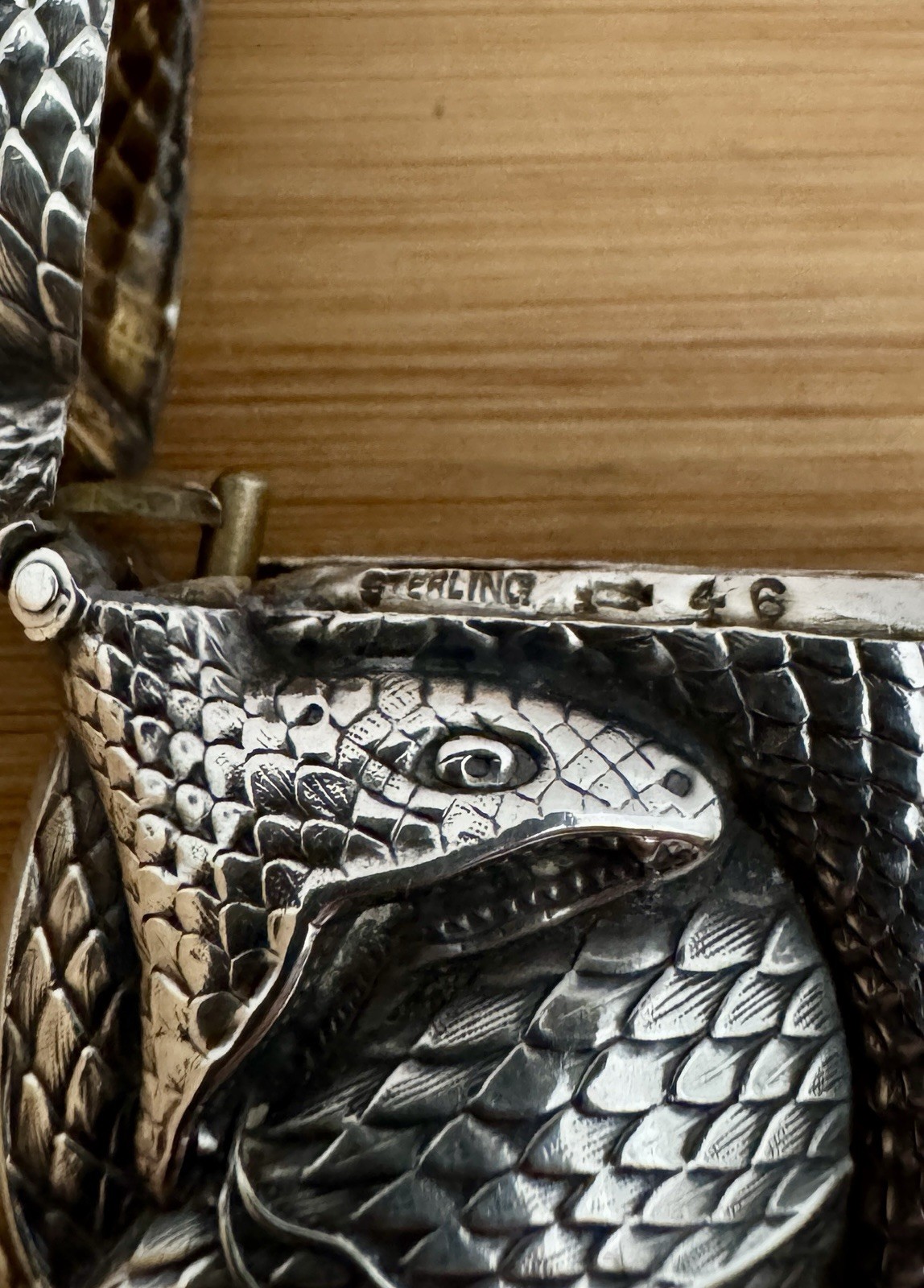 VERY RARE WILLIAM KERR STERLING FIGURAL RATTLESNAKE MATCH SAFE VESTA CASE C 1905