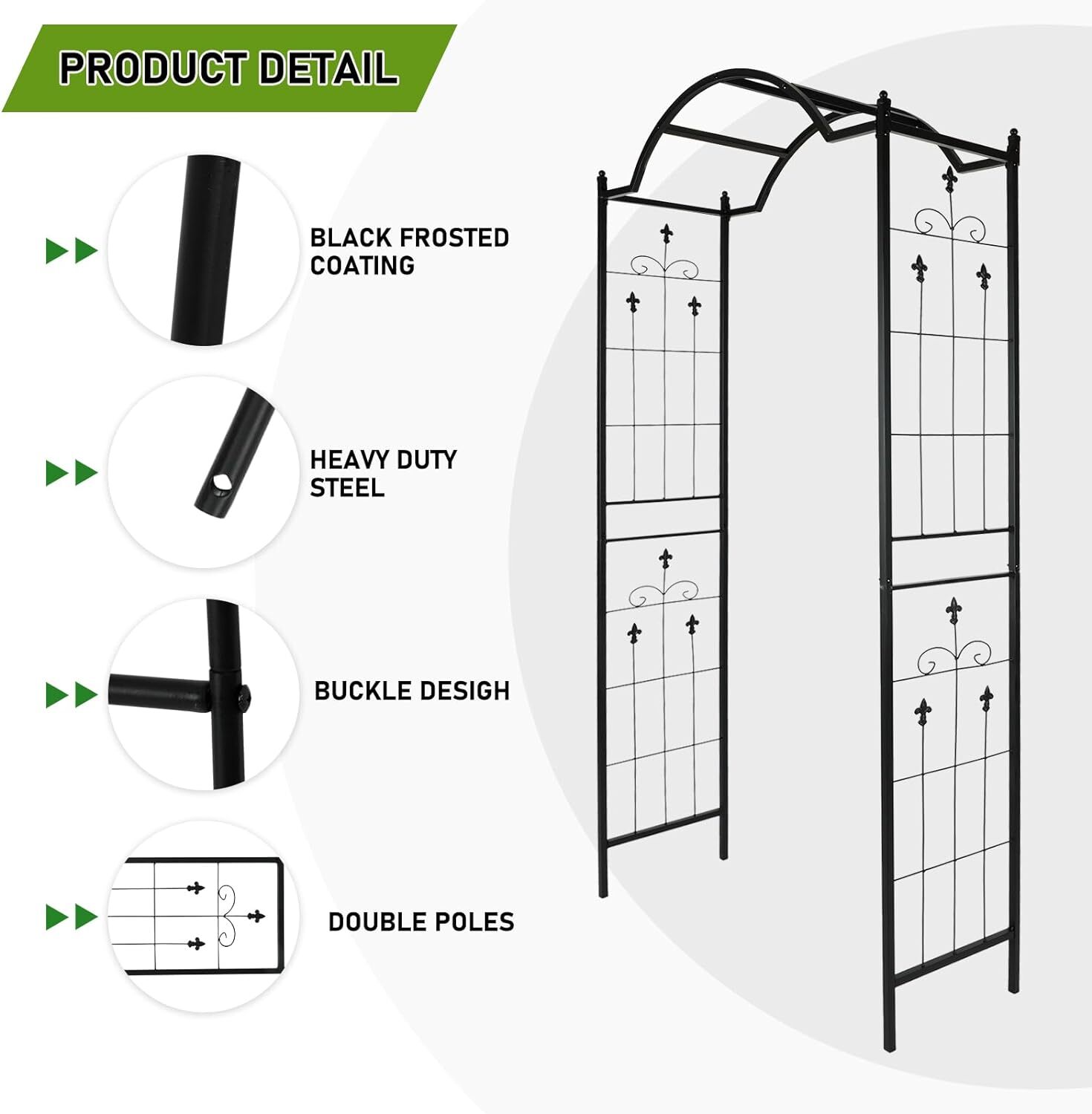 7.6FT Metal Garden Arch for Outdoor Indoor Wedding Arbor Plant Climbing Trellis