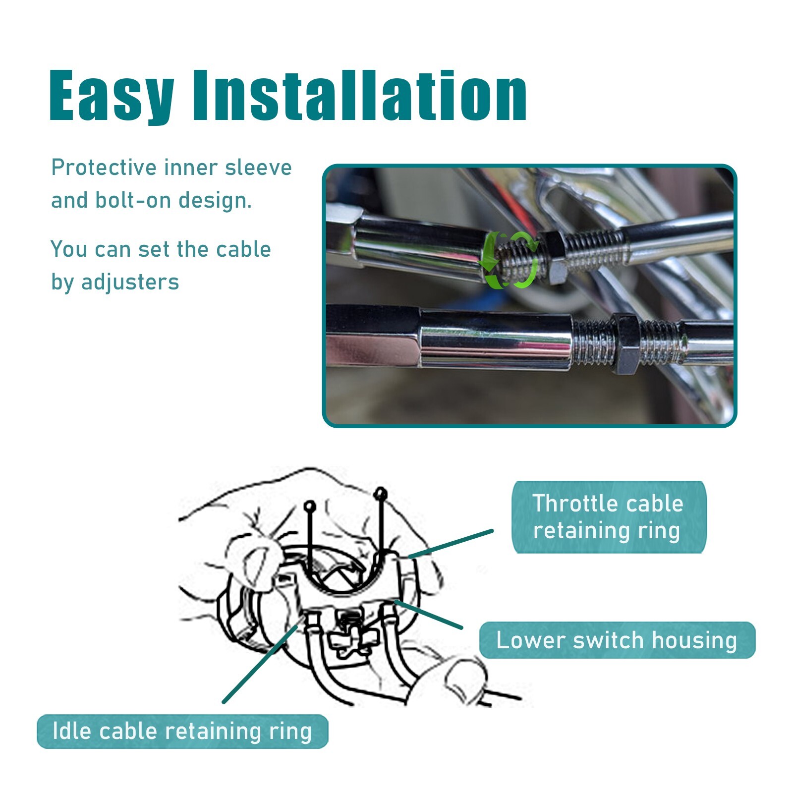Harley 52.3" Steel Braid Throttle Cable for Softail Fat Boy Heritage 2000-2006