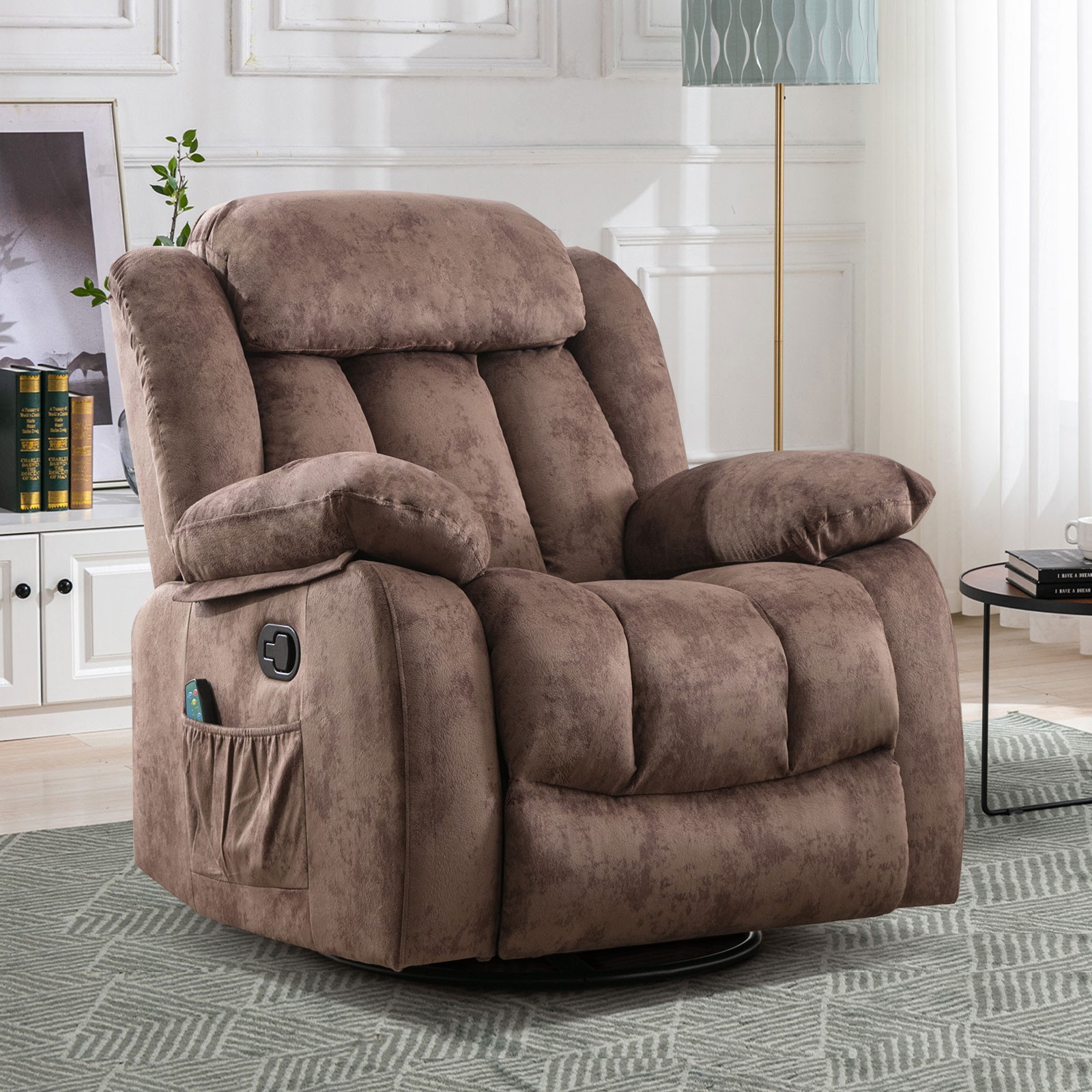 EBELLO Manual Massage Rocker Recliner with Heat & Vibration 360 Degree Swivel