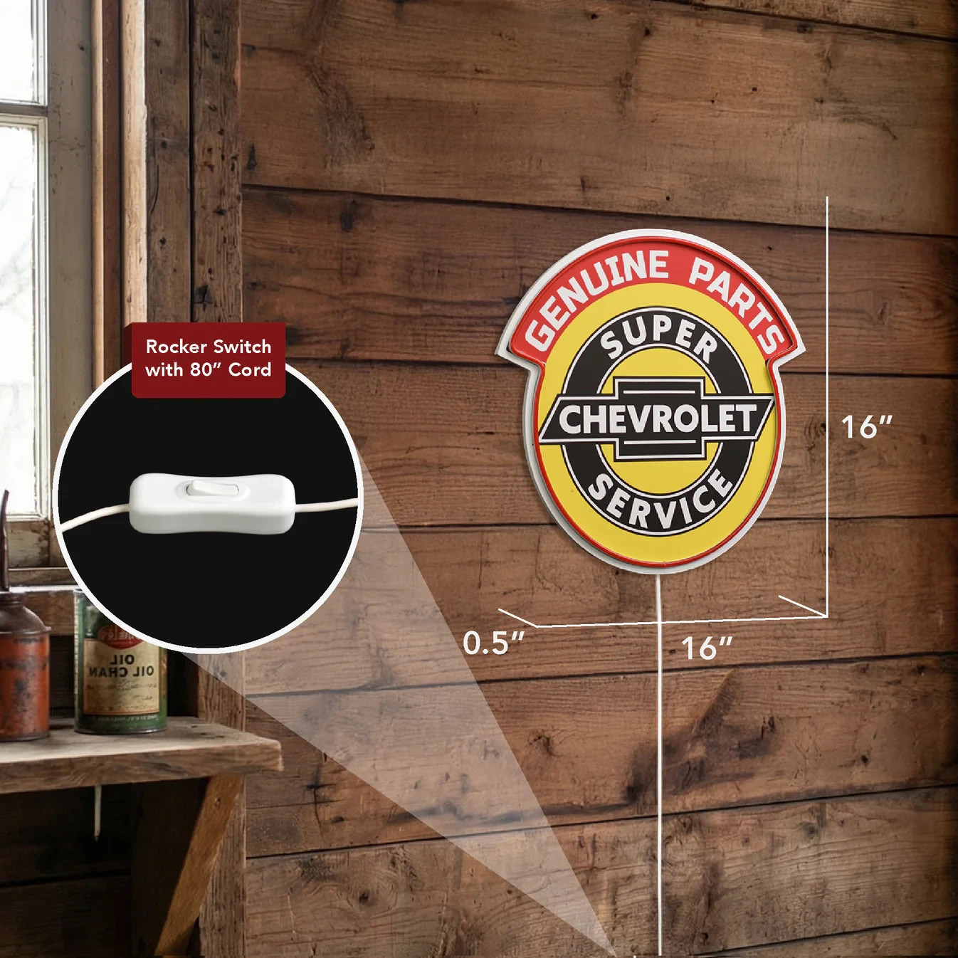 Chevrolet Genuine Parts Super Service LED Sign Vintage Garage Wall Decor