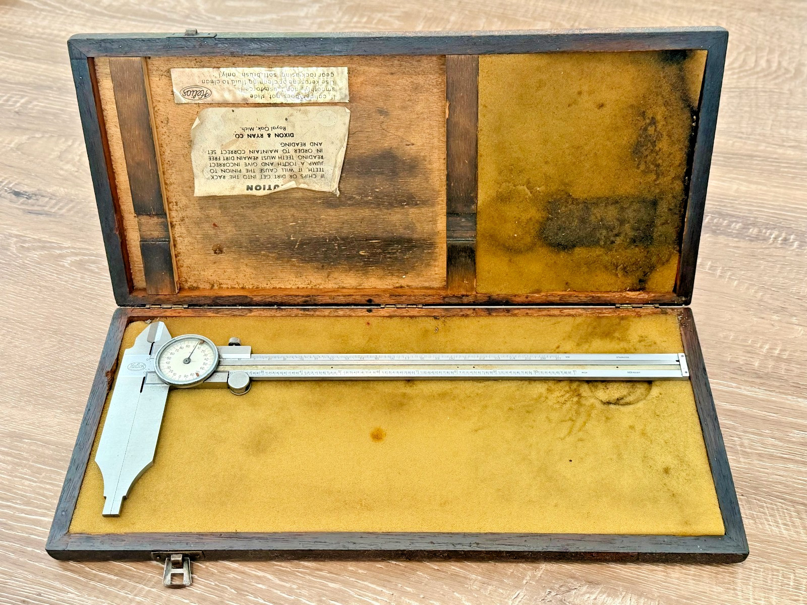 Vintage Helios 12" Dial Caliper Made in Germany Stainless Steel .001" w/ Case