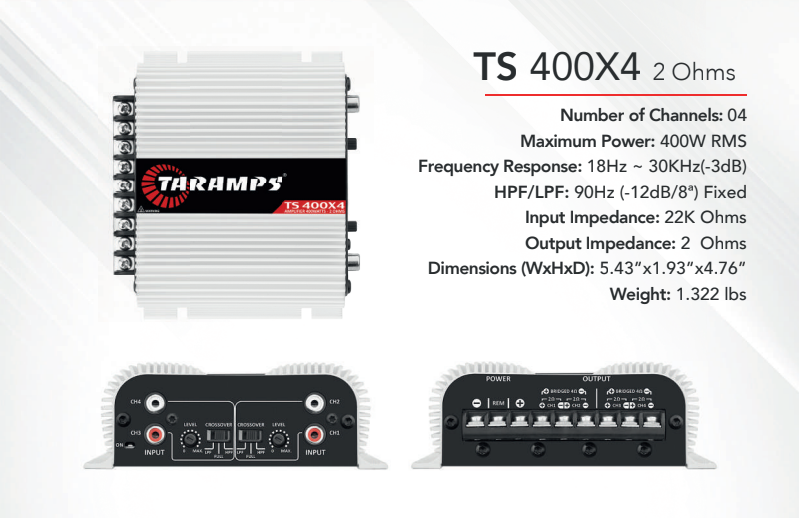 [US SELLER] Taramps TS 400x4 Amplifier 4 Channels 2 Ohm 400W RMS Compact Ships