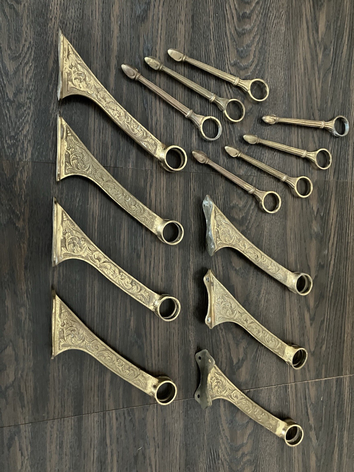 Antique Victorian Style Aged Brass Bar Footrest Brackets Set of 7