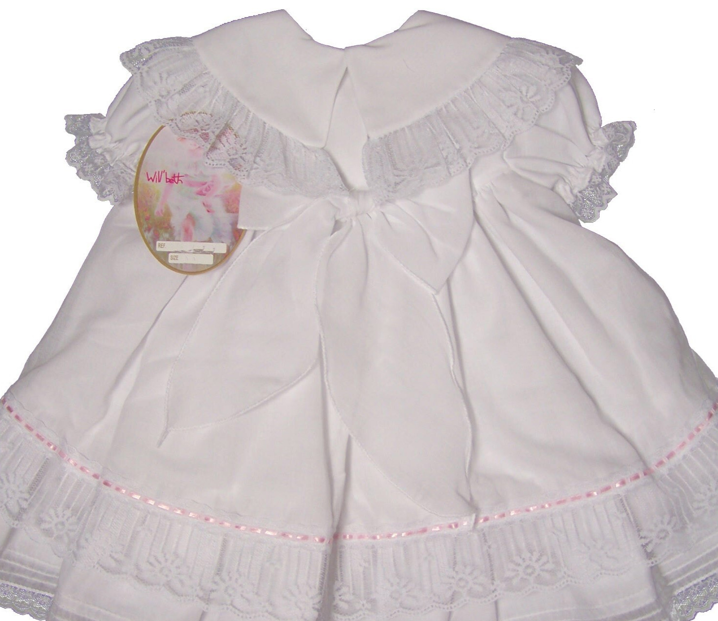 NWT Will'beth White Fancy Lace Dress 3p Set Preemie Bonnet Bloomers Baby Girl 00