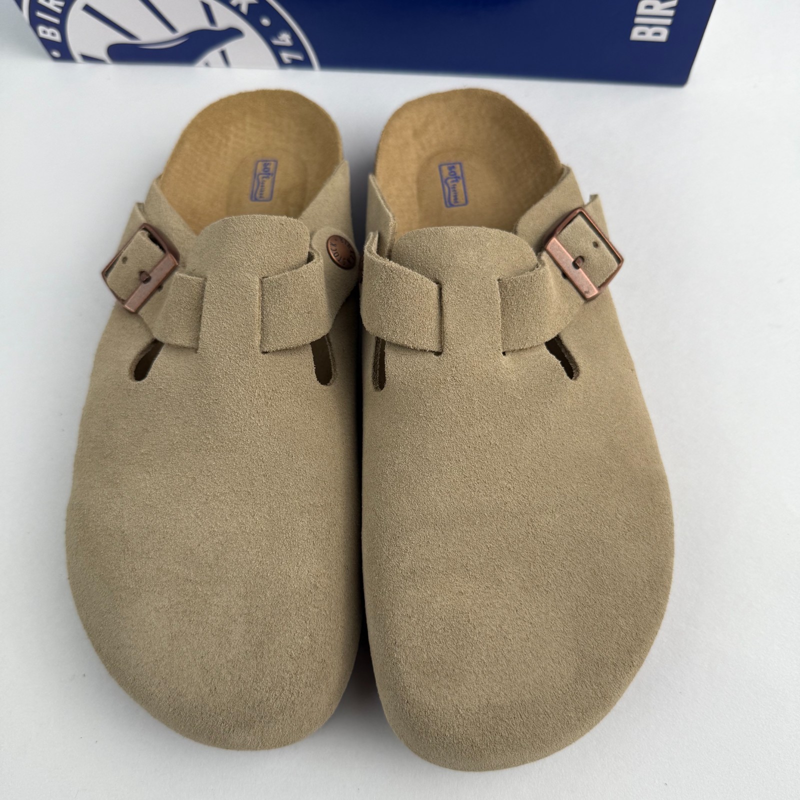 Birkenstock Boston Suede Leather Taupe Soft Footbed Shoes Clog Select Size