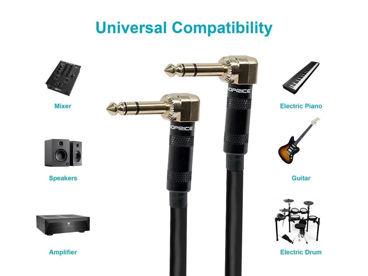 Monoprice 1/4 Inch (TRS) Male to Male Right Angle 16AWG Cable 1.5ft Gold Plated