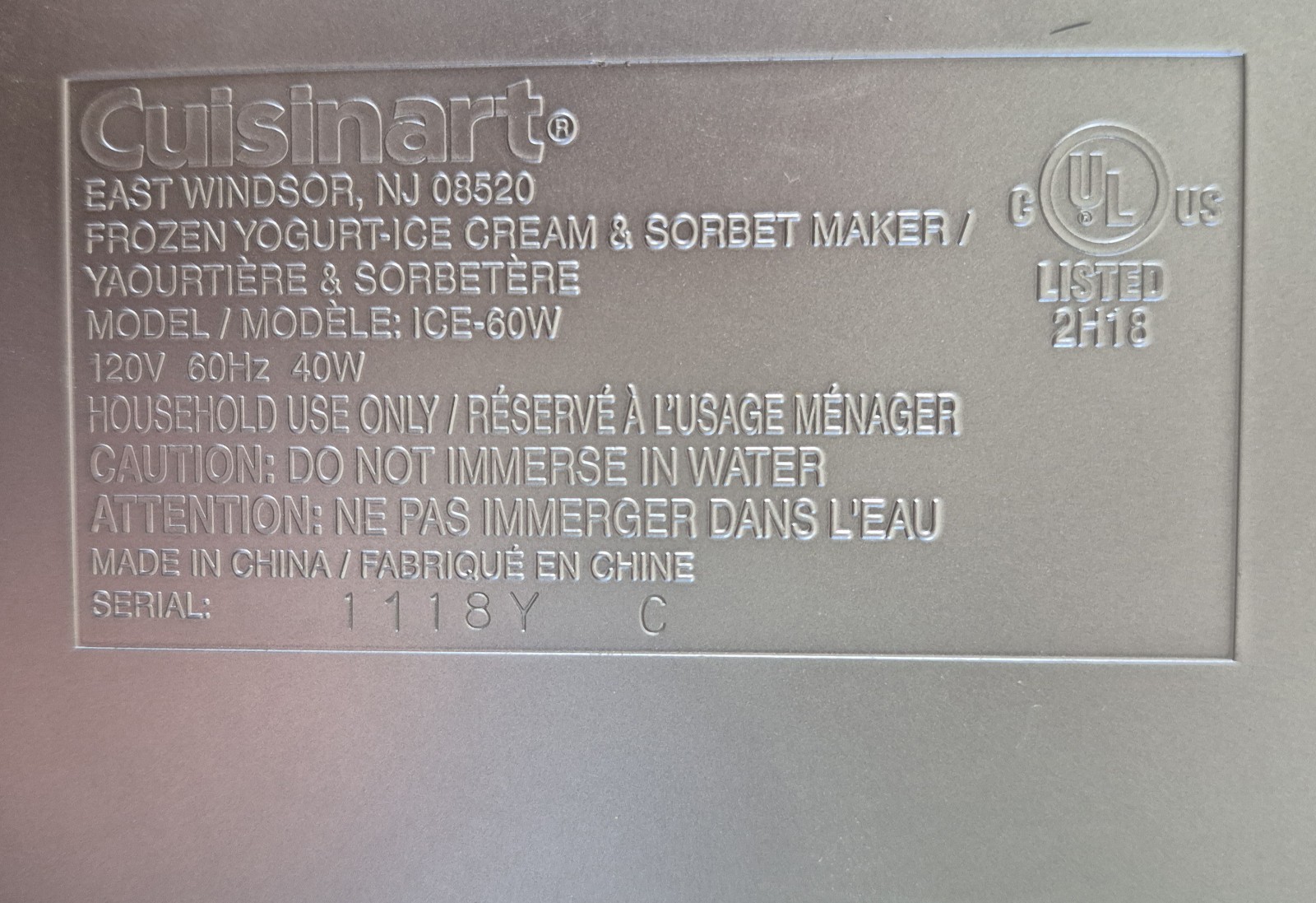 Cuisinart ICE-60w Silver White Gelateria Gourmet Electric Ice Cream Maker