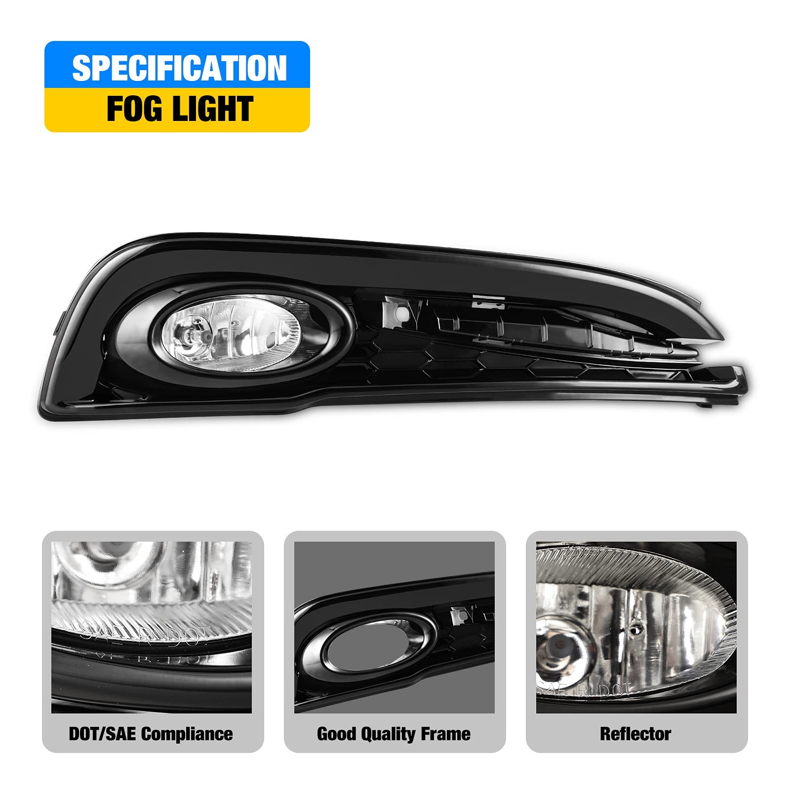 Fog Lights for 2015 Honda Civic 4 Door Sedan Wiring Kit Switch Pair Clear Lens