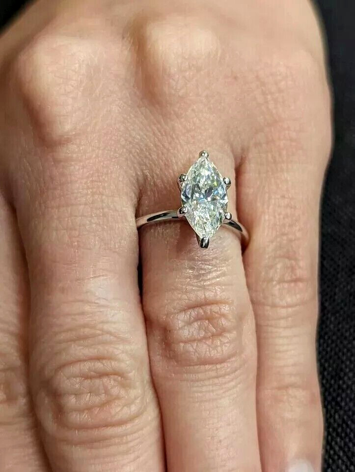6.30Ct Marquise Cut Lab Created Diamond Engagement Solitaire Ring 925 Silver !