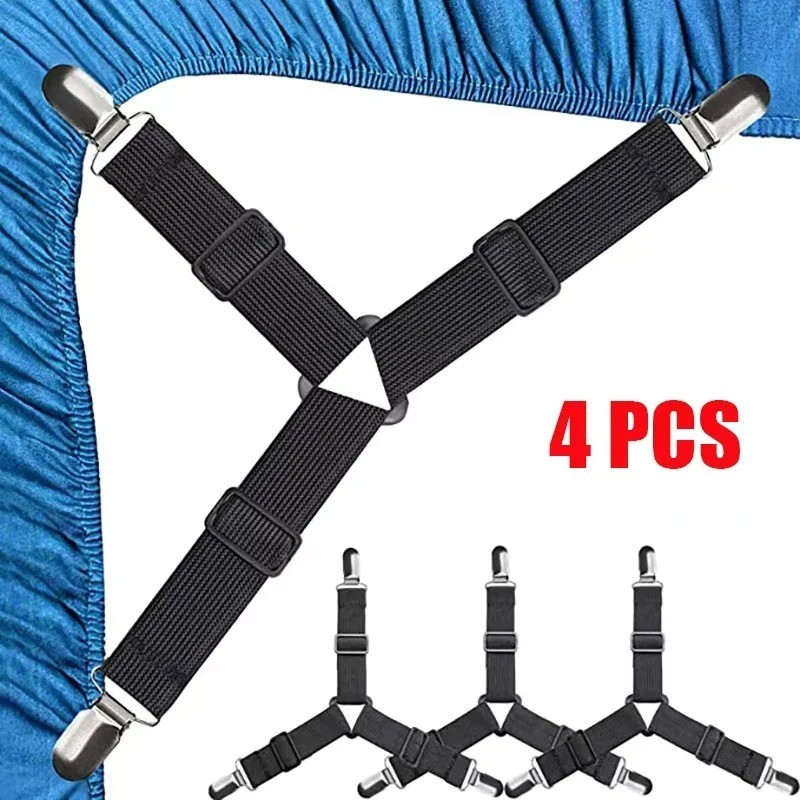 4Bed Sheet Fasteners Adjustable Elastic Suspenders Straps Mattress Covers Clips
