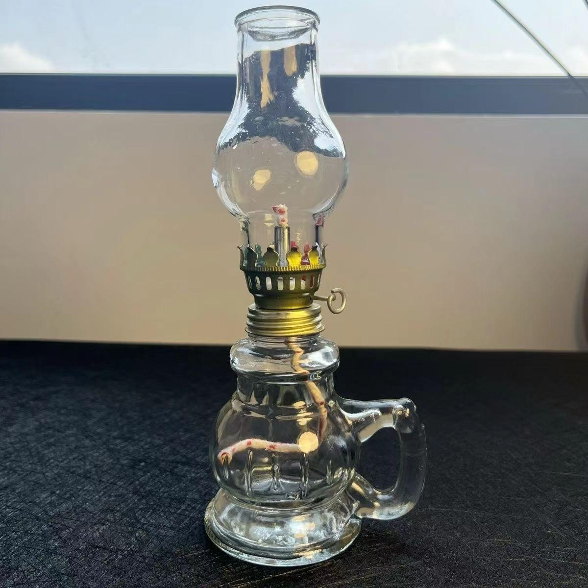 Rustic Oil Lamp Lantern Vintage Glass Kerosene Chamber Oil Lighting Lantern Home