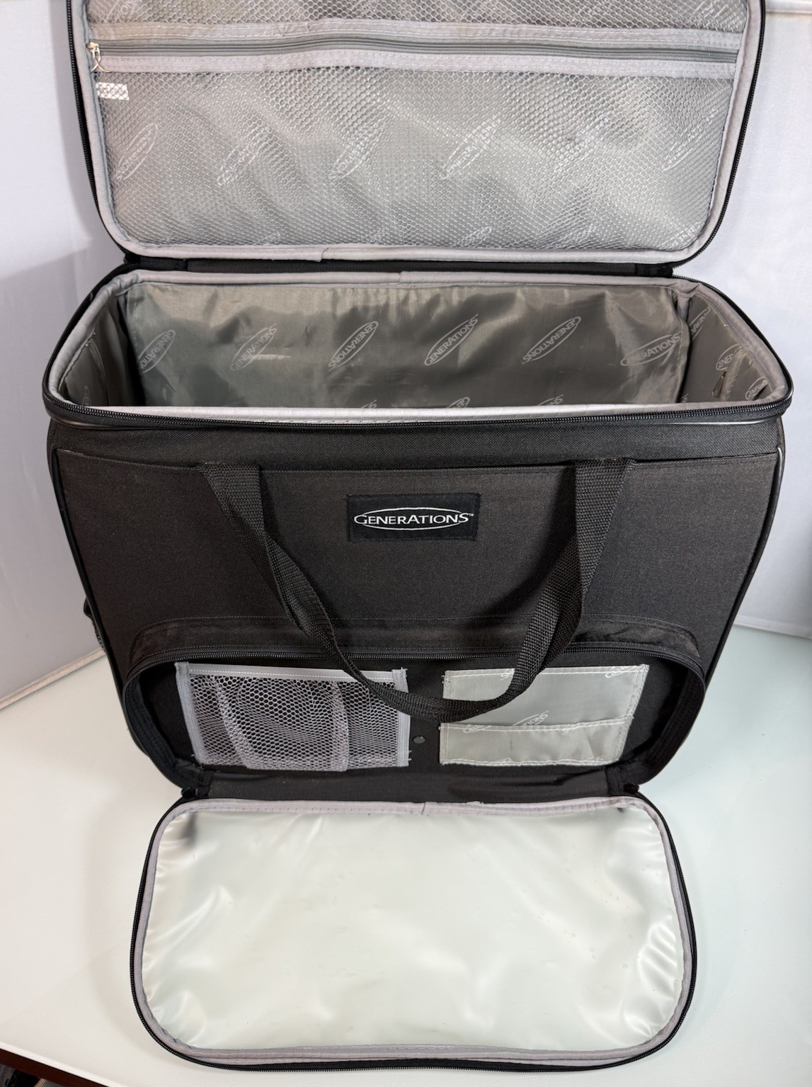 Generations Black Zippered Rolling Travel Sewing Bag Storage Case Tote 18.5x8x15