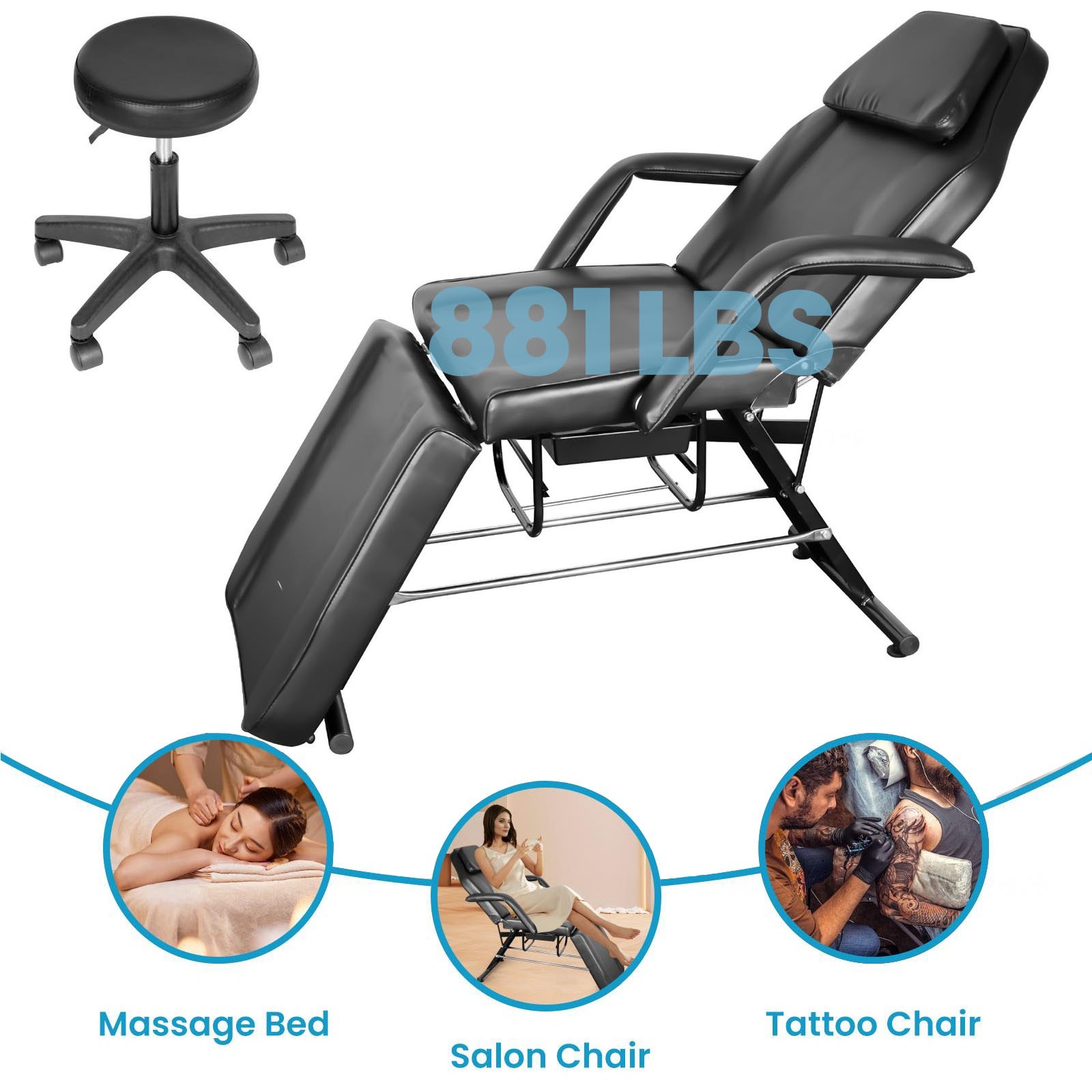 Tattoo Bed Swivel Aesthetician Chair 881LB Adjustable Massage Salon SPA Chair