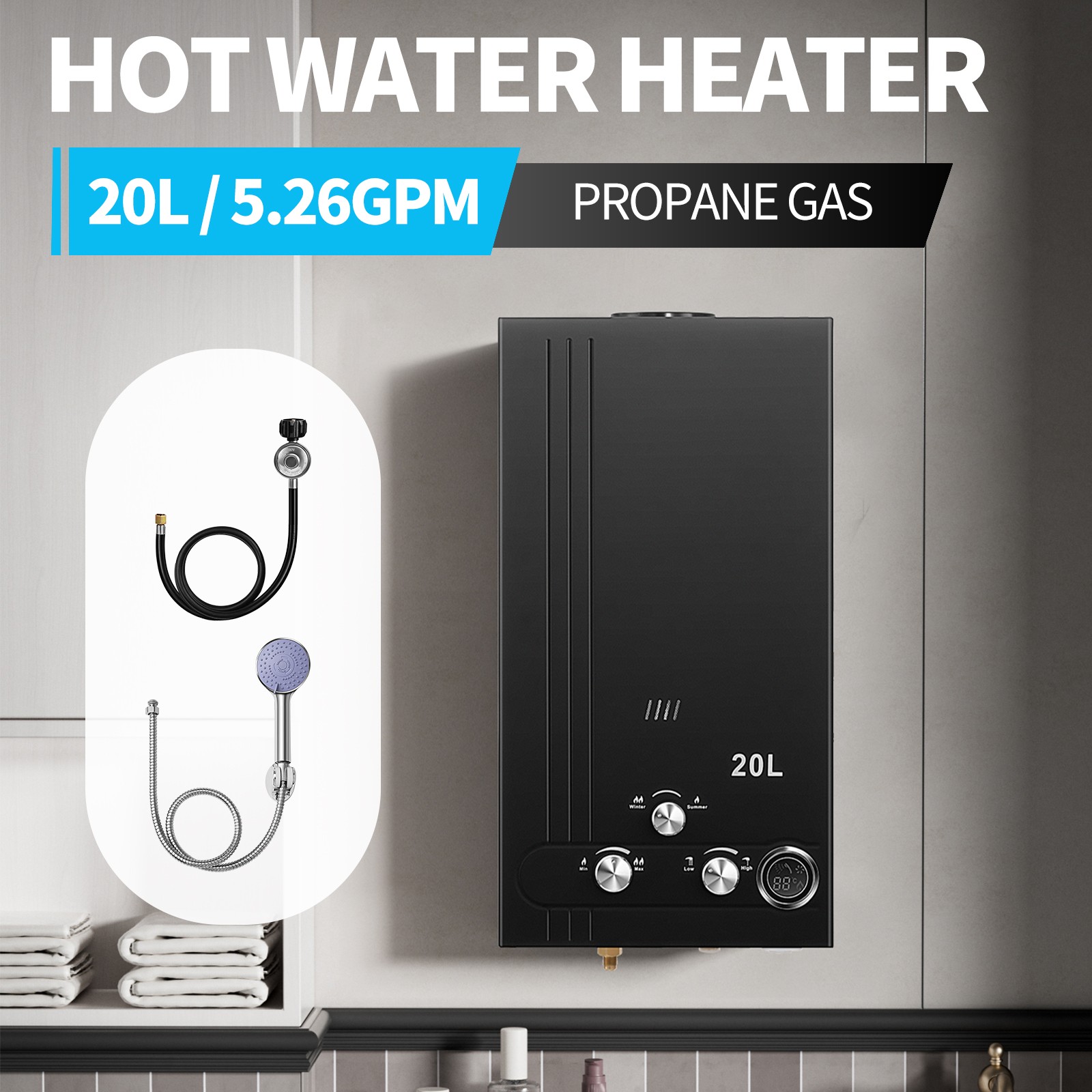 20L 5.26GPM Tankless Propane Gas Hot Water Heater On-Demand Instant Boiler