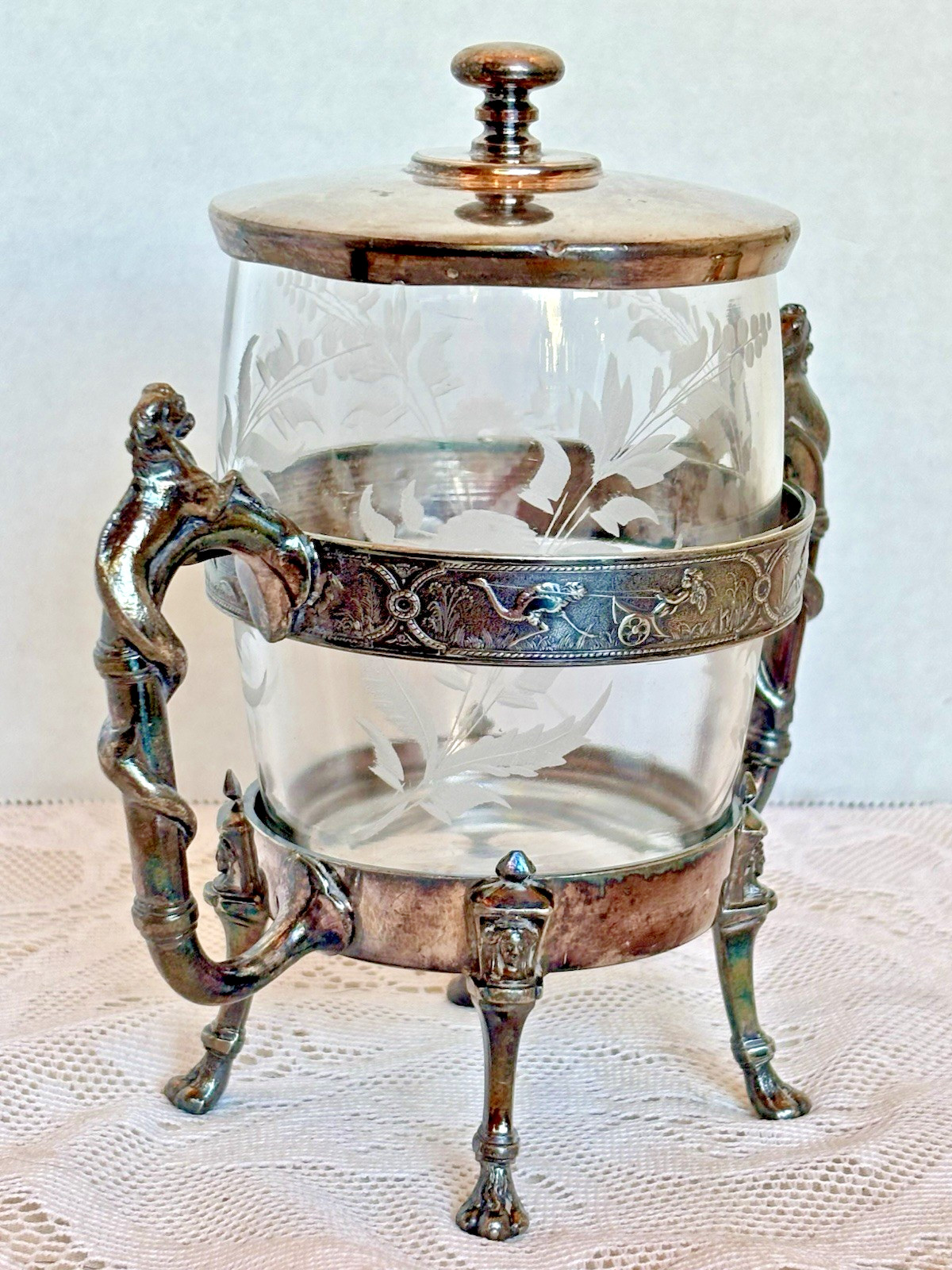 Antique Reed & Barton 980 Victorian Pickle Castor Etched Glass Silverplate